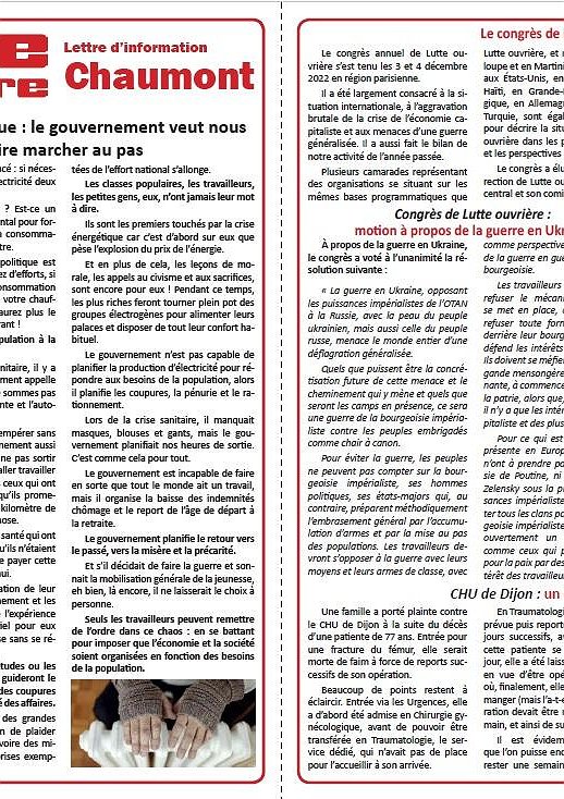 Lettre d'information Lutte ouvrière Chaumont (9 décembre 2022)